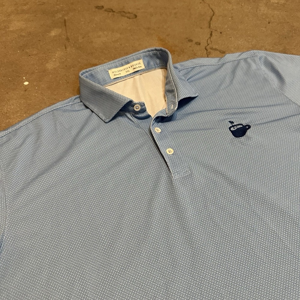 Holderness & Bourne The Porter Polo Shirt Mens‎ XXL Blue Geometric Golf Stretch